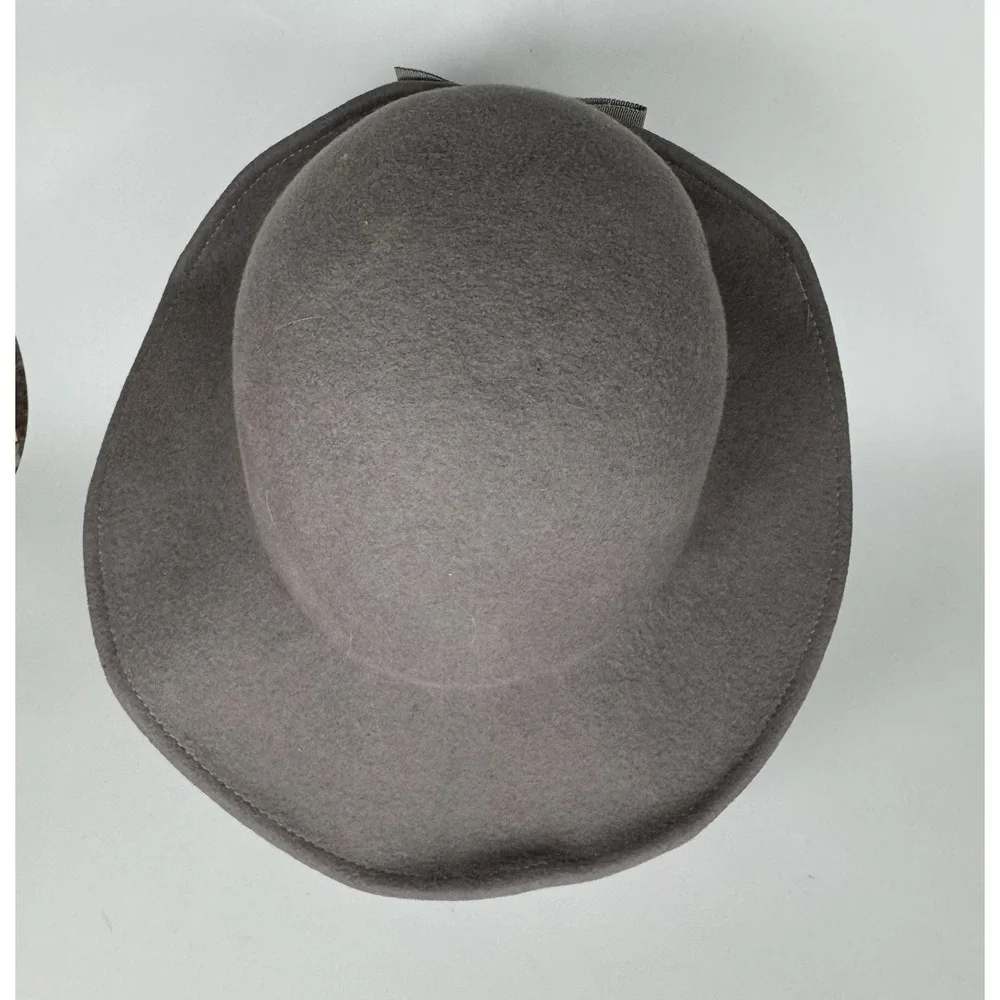 Vtg Taupe 100% Wool Felt Hat‎ 1940s USA Floppy Grosgrain Bow WPL 4384